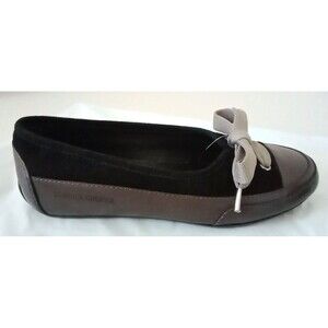 CANDICE COOPER Candy Bow Sneaker Flat (5) Brown Leather Shoe Black Suede NWOB